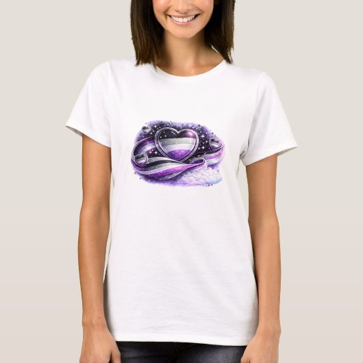 エイセクシャルプライド銀河ハートTシャツデザイン Tシャツ (正面)