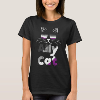 エイセクシャル アライ 猫 サングラス エイス プライド フラッグ Tシャツ