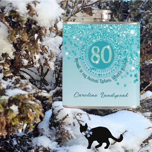 エイティイ&ティール（緑がかった色）ブルーグリッター&ドリンク引用文フラスコ フラスク