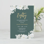 エイティエメラルドグリーン&金ゴールドホワイトフローラ誕生日 招待状 (スタンド正面)