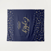 エイティ ゴールド & ネイビー 80歳の誕生日パーティー 背景 タペストリー (正面(横))