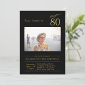 エイティ ブラック ゴールド 80歳の誕生日パーティーの写真 招待状 (スタンド正面)