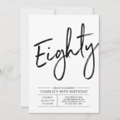 エイティ | モダン ブラック ブラシ 80歳の誕生日パーティー 招待状 (正面)