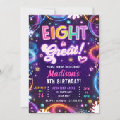 エイト素晴らしは8レトロネオングローガール誕生日 招待状 (正面)