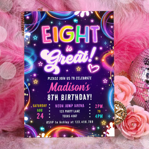 エイト素晴らしは8レトロネオングローガール誕生日 招待状