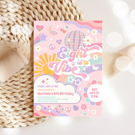 エイト・イズ・ア・バイブ ディスコ レインボー サン 8歳の誕生日 招待状