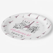 エイフェルタワーパリパリパリの誕生日パーティー、任意の年齢 ペーパープレート (アングル)