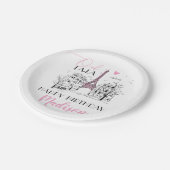 エイフェルタワーパリパリパリの誕生日パーティー、任意の年齢 ペーパープレート (アングル)