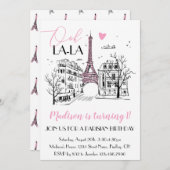 エイフェルタワーパリパリパリの誕生日パーティー、任意の年齢 招待状 (正面/裏面)