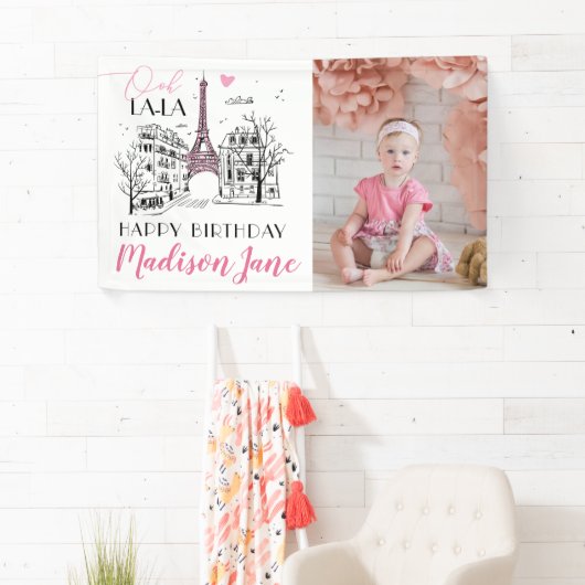 エイフェルタワーパリパリパリ写真ハッピーバースデー 横断幕 (インサイチュ)