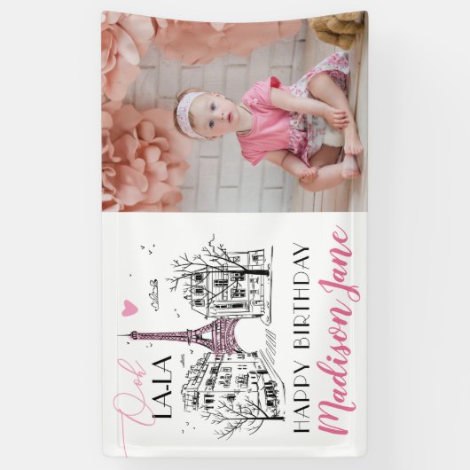 エイフェルタワーパリパリパリ写真ハッピーバースデー 横断幕 (縦)