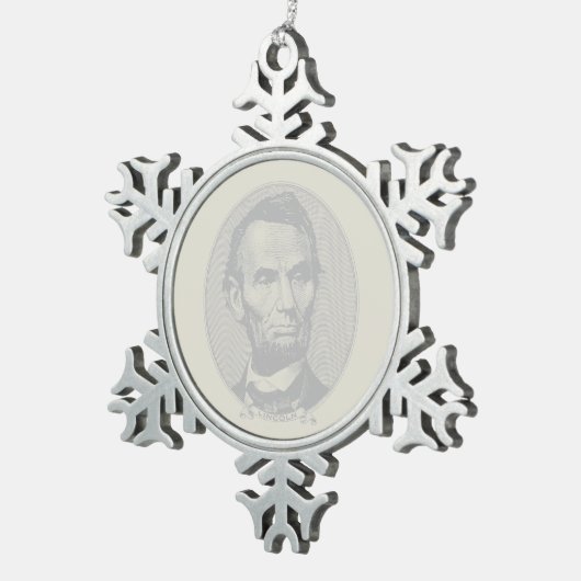 エイブラハム・リンカーン大統領の5ドルの金 スノーフレークピューターオーナメント (右)