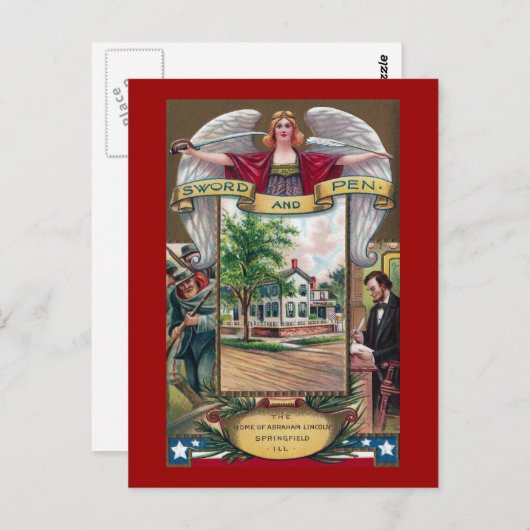 エイブリンカーンズスプリングフィールドホームヴィンテージ ポストカード (正面/裏面)