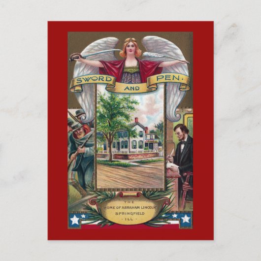 エイブリンカーンズスプリングフィールドホームヴィンテージ ポストカード (正面)