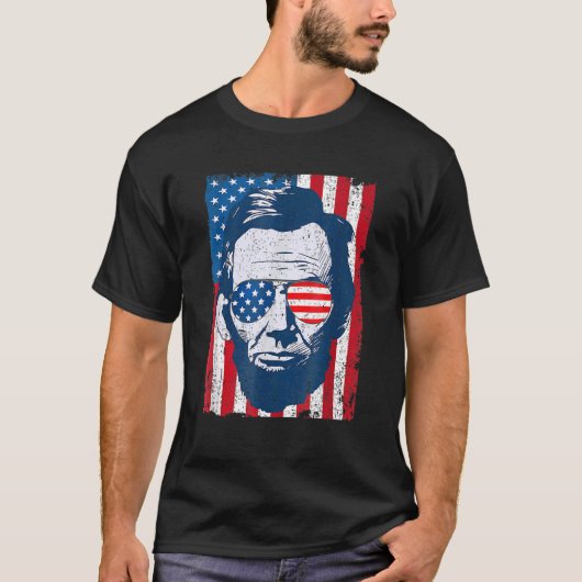 エイブリンカーンヒードサングラス&アメリカ国旗4位 Tシャツ (正面)