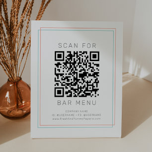 エイブリー コーラルとティール シンプルバー メニュー QR コード 台座サイン