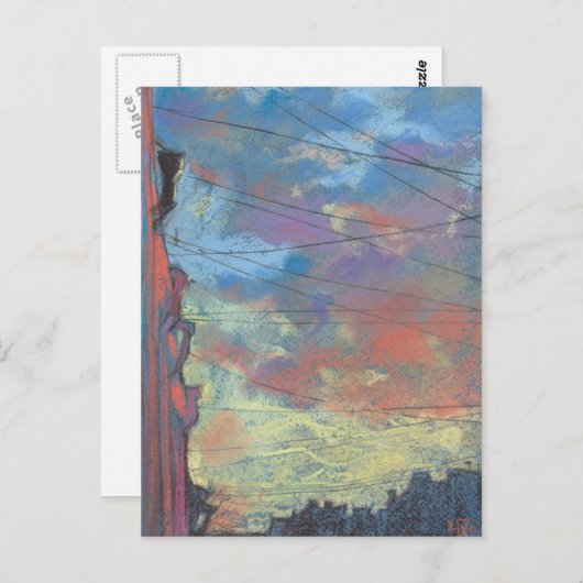 エイプリルサンセットスカイシティランドスケープパステル絵画ズ ポストカード (正面/裏面)