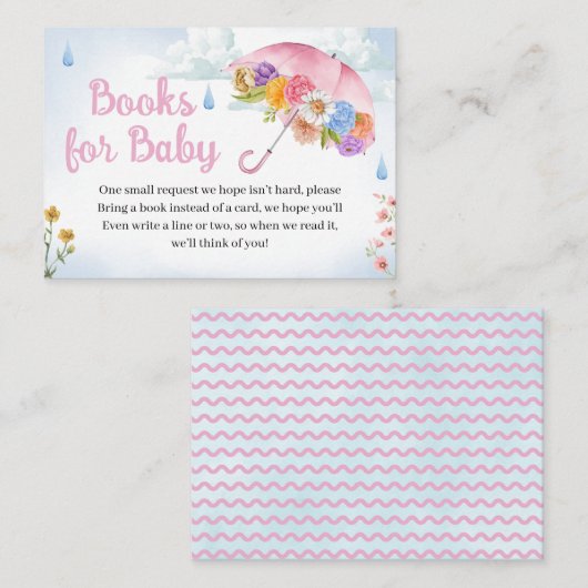 エイプリルシャワーが5月の花の本を持ってベビー エンクロージャーカード (正面/裏面)