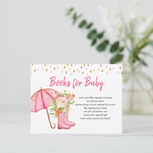 エイプリルシャワーが5月の花の本を持ってベビー ポストカード (スタンド正面)