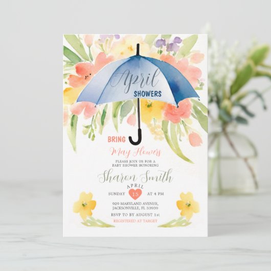エイプリルシャワーが5月の花を持って来る青い傘 招待状 (スタンド正面)