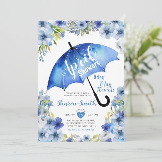 エイプリルシャワーが5月の花を持って来る青い傘 招待状 (スタンド正面)