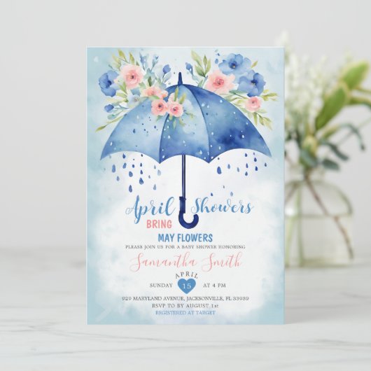 エイプリルシャワーが5月の花を持って来る青い傘 招待状 (スタンド正面)