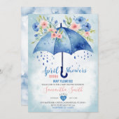 エイプリルシャワーが5月の花を持って来る青い傘 招待状 (正面/裏面)