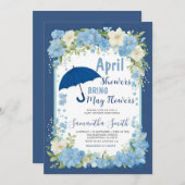 エイプリルシャワーが5月の花を持って来る青い傘 招待状 (正面/裏面)