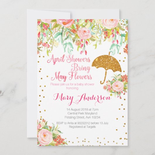 エイプリルシャワー赤ちゃんシャワー招待状 招待状 (正面)