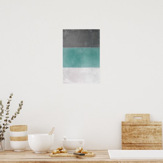 エイプリルターコイズとグレー抽象芸術アート ポスター (キッチン)