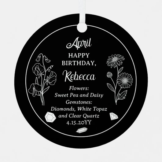 エイプリルデイジーとスイートピー誕生日キープサケ メタルオーナメント (正面)