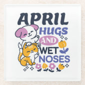 エイプリルハグとウェットノーズ – かわいい犬と猫のアート ガラスコースター (正面)