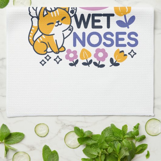 エイプリルハグとウェットノーズ – かわいい犬と猫のアート キッチンタオル (折り畳み)