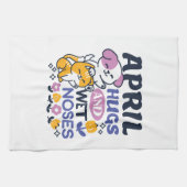 エイプリルハグとウェットノーズ – かわいい犬と猫のアート キッチンタオル (横)