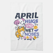 エイプリルハグとウェットノーズ – かわいい犬と猫のアート キッチンタオル (縦)
