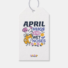 エイプリルハグとウェットノーズ – かわいい犬と猫のアート ギフトタグ