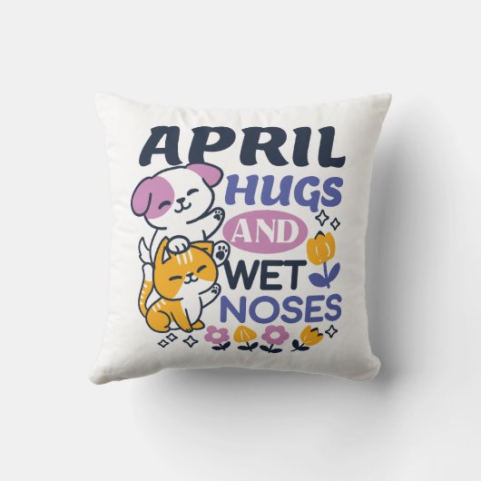 エイプリルハグとウェットノーズ – かわいい犬と猫のアート クッション (裏面)
