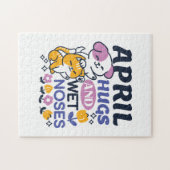 エイプリルハグとウェットノーズ – かわいい犬と猫のアート ジグソーパズル (横)