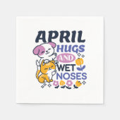 エイプリルハグとウェットノーズ – かわいい犬と猫のアート スタンダードカクテルナプキン (正面)