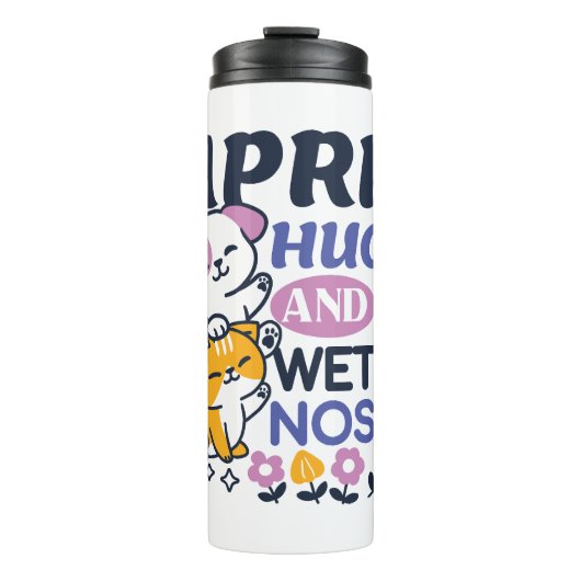 エイプリルハグとウェットノーズ – かわいい犬と猫のアート タンブラー (正面)