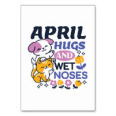 エイプリルハグとウェットノーズ – かわいい犬と猫のアート テーブルナンバー (正面)