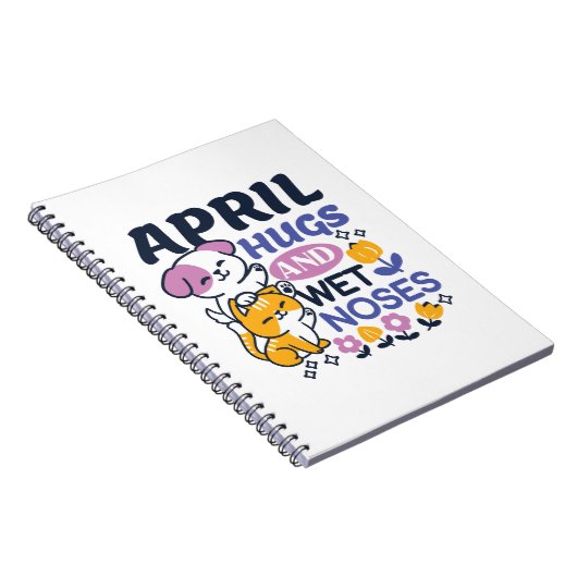 エイプリルハグとウェットノーズ – かわいい犬と猫のアート ノートブック (右側)