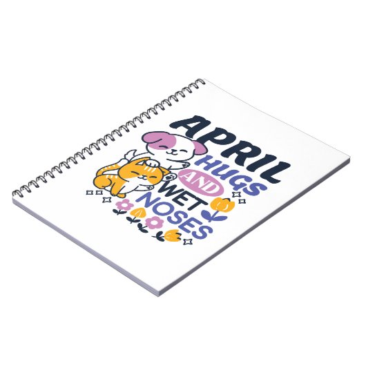 エイプリルハグとウェットノーズ – かわいい犬と猫のアート ノートブック (左側)