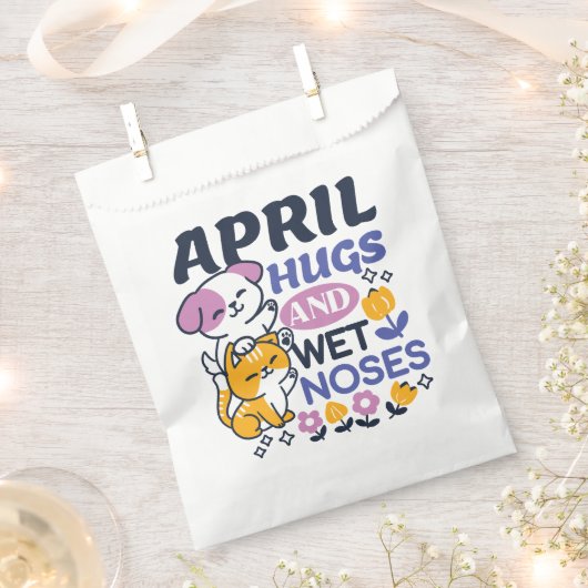 エイプリルハグとウェットノーズ – かわいい犬と猫のアート フェイバーバッグ (クリップ留めされた状態)