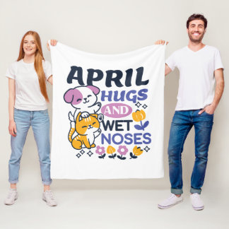 エイプリルハグとウェットノーズ – かわいい犬と猫のアート フリースブランケット