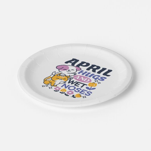 エイプリルハグとウェットノーズ – かわいい犬と猫のアート ペーパープレート (アングル)