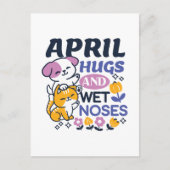 エイプリルハグとウェットノーズ – かわいい犬と猫のアート ポストカード (正面)