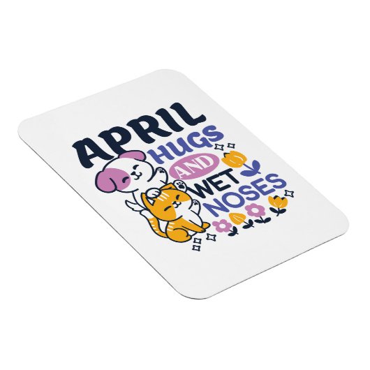 エイプリルハグとウェットノーズ – かわいい犬と猫のアート マグネット (右側)