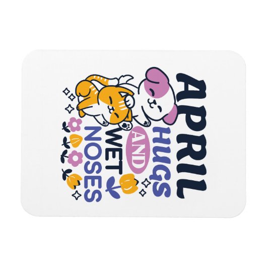 エイプリルハグとウェットノーズ – かわいい犬と猫のアート マグネット (横)