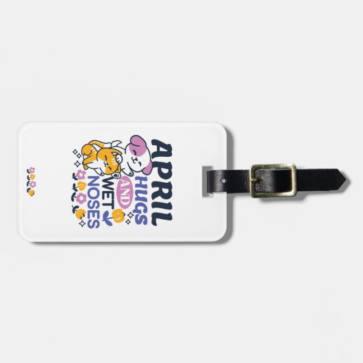 エイプリルハグとウェットノーズ – かわいい犬と猫のアート ラゲッジタグ (正面横)